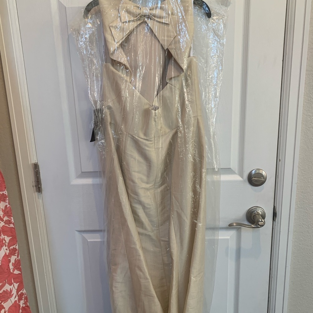 Alfred Sung D734 Bridesmaid Formal Dress Champange Dupioni Bow Open Back Sz 10 - Picture 4 of 7